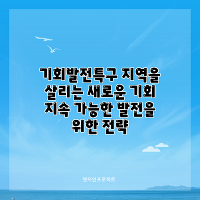 기회발전특구 지역을 살리는 새로운 기회: 지속 가능한 발전을 위한 전략