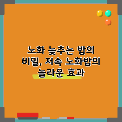 노화 늦추는 밥의 비밀, 저속 노화밥의 놀라운 효과