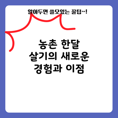 농촌 한달 살기의 새로운 경험과 이점