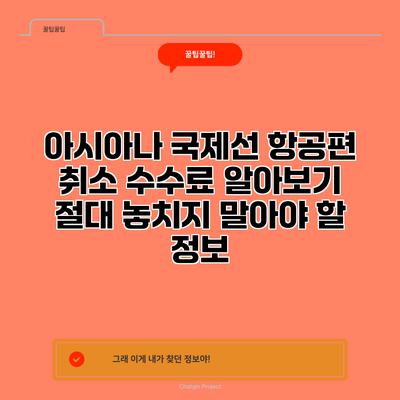 아시아나 국제선 항공편 취소 수수료 알아보기: 절대 놓치지 말아야 할 정보